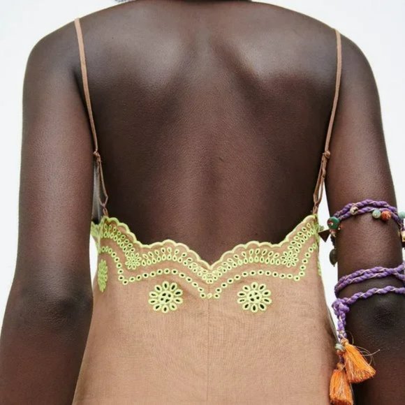 NWT Zara Embroidered Linen Slip Midi Dress size S - Picture 6 of 13